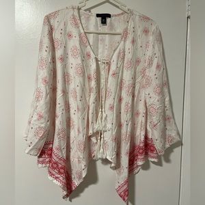 Torrid White Pink Red Stitch Detail Open Front Over-Piece Sz 00